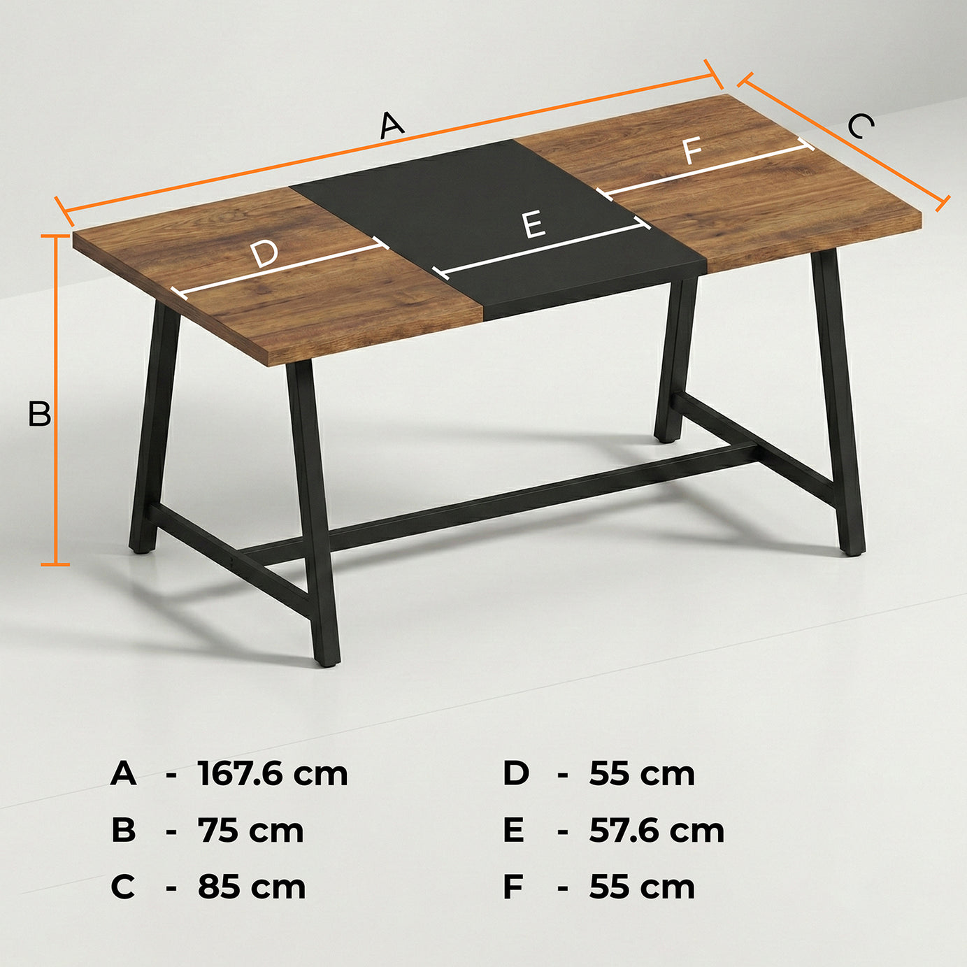 Klaxon Modern Dining Table for 6 Seater | Wooden Finish Dining Table with Sturdy Black Metal Legs | Contemporary Dining Table for Home, Kitchen & Dining Room