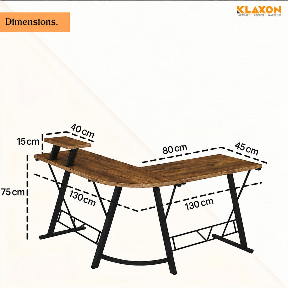 Klaxon Workstation Table for Home Office - Versatile Desk for PC Setup - Big Computer/Ideal Study Tabel with Storage and Bookshelf - Modern Office Desk for Work