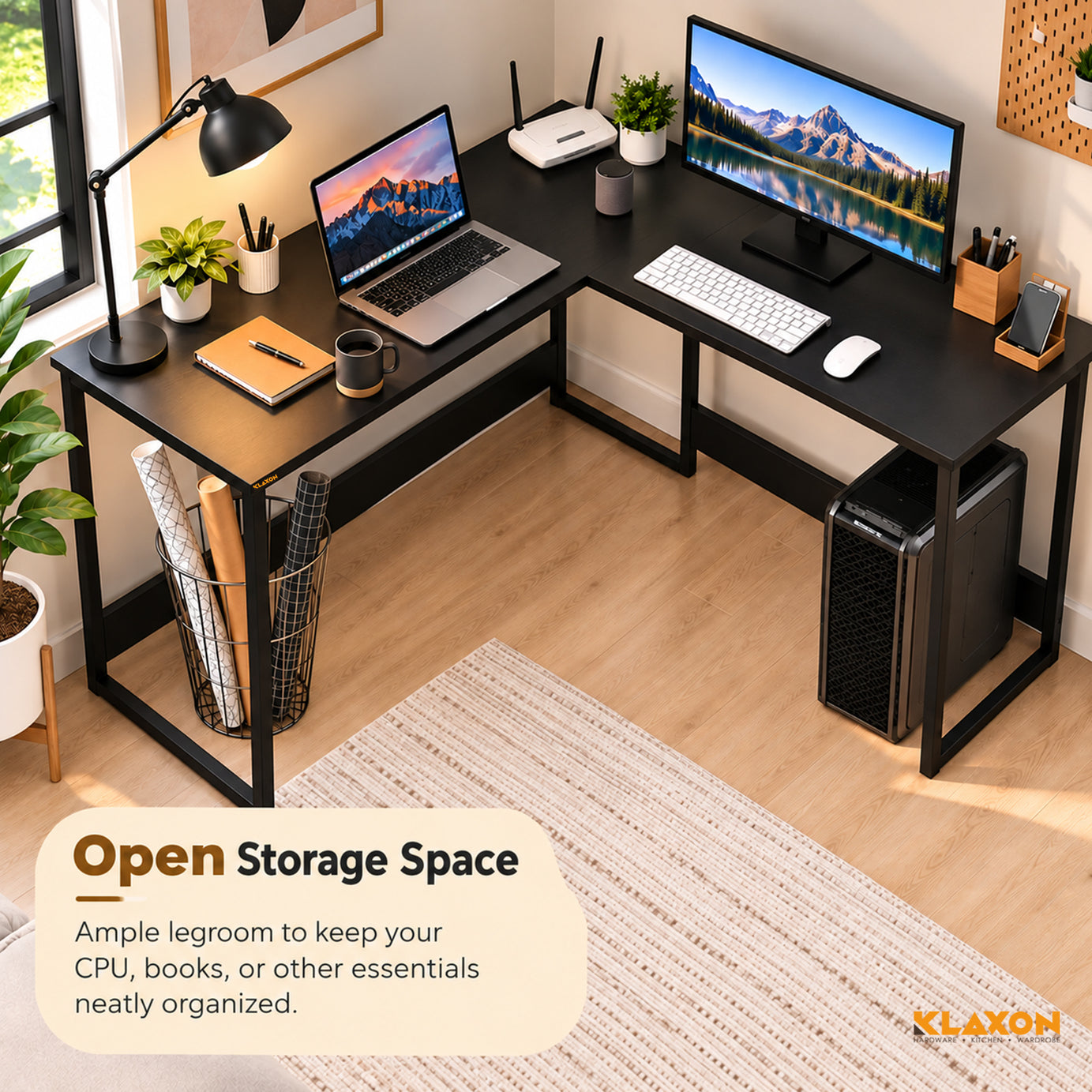 KLAXON L-Shaped Study & Computer Table – Black