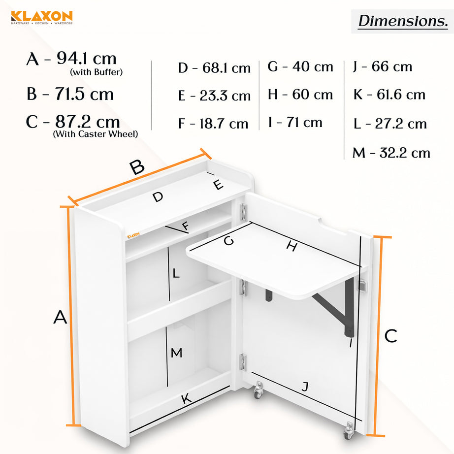 Klaxon Foldable Study Table with Drawer & Storage Shelf | Compact Desk for Home & Students | Folding Design with Lockable Wheels. (White, DIY Installation)