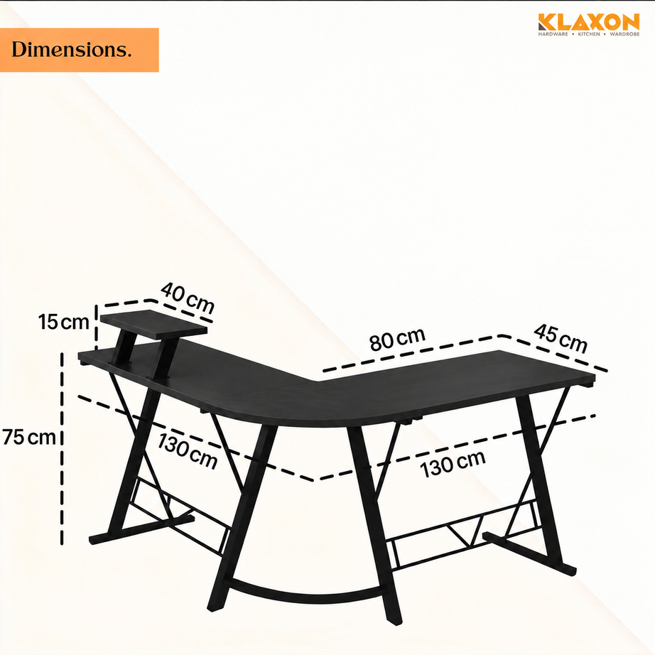 Klaxon Office Table for Home | Workstation Table Desk (FD - Christo) (Gaming Ironstone Black DIY)