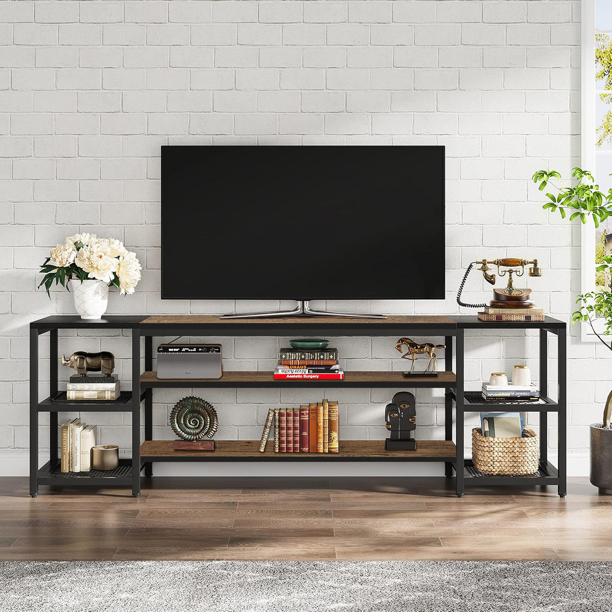 Klaxon TV Unit for Living Room | Long Metal TV wooden Stand for 55 inch and 43 inch | Entertainment unit for TVs up to 85 Inch | Tv Cabinet with Setup box (pele)