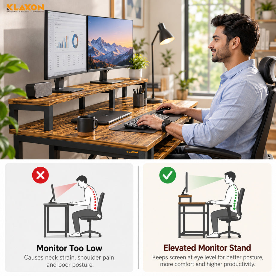 Klaxon Computer Table for Home Office with Keyboard Tray and Monitor Stand, Engineered Wood Study Table and Gaming Desk with Storage Shelves (120 CM - FD DIY)