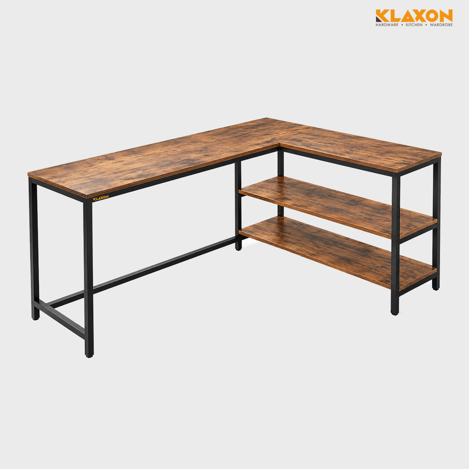 Klaxon Workstation Table for Home Office - Versatile Desk for PC Setup - Big Computer/Ideal Study Table with Storage and Bookshelf - Engineered Wood Desk 120 cm (Forest Dark, Classic - DIY)