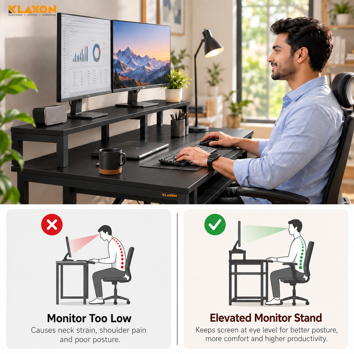 KLAXON 120 CM Computer Table with Keyboard Tray & Monitor Stand