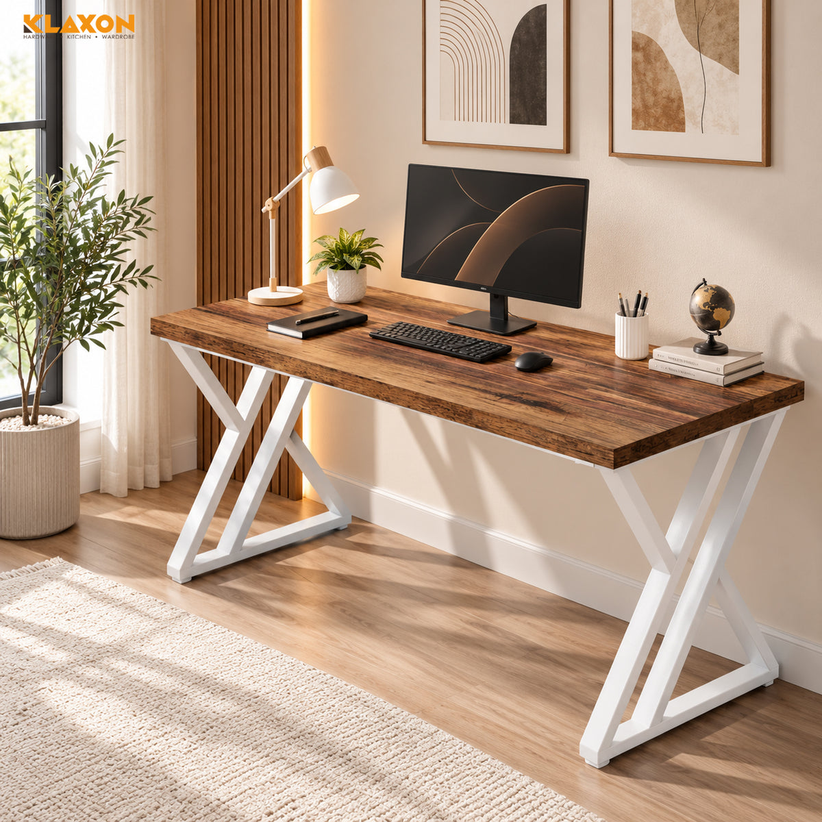 KLAXON Zeno Study Table – White & Forest Dark