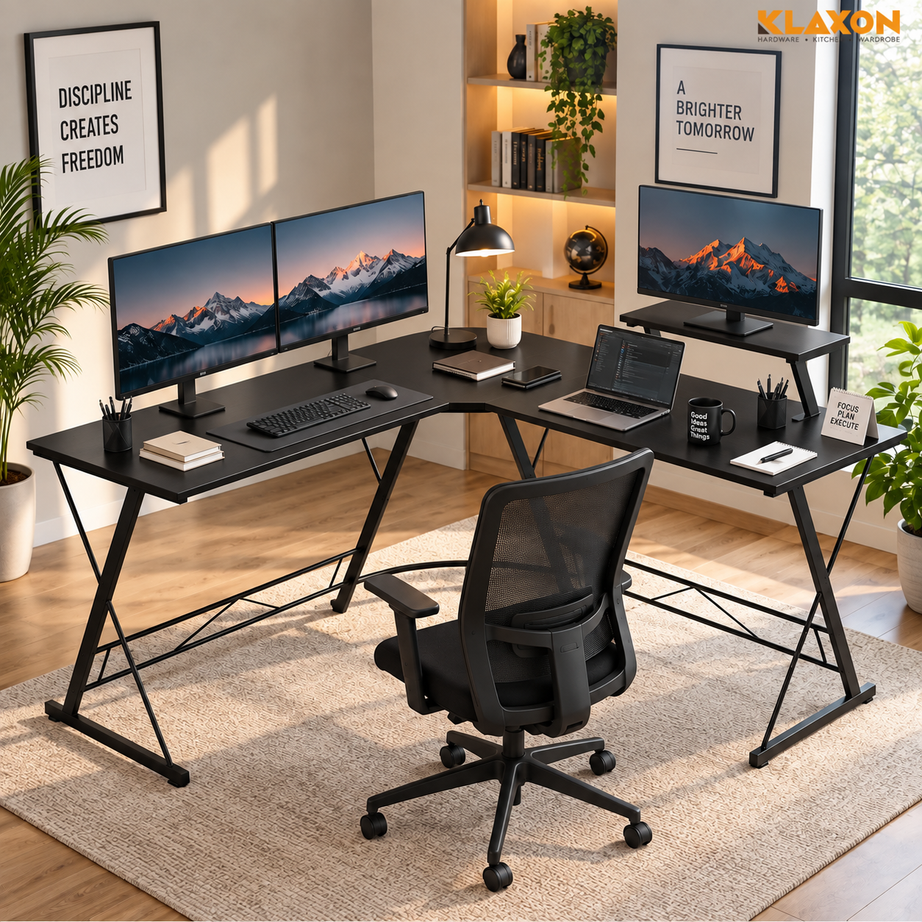 Klaxon Office Table for Home | Workstation Table Desk (FD - Christo) (Gaming Ironstone Black DIY)