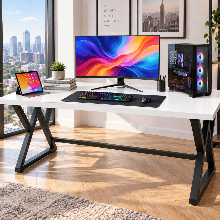 Klaxon Modern Computer Table for Home PC – Multipurpose Office Desk for Home & Work | Gaming Table, Computer Table, Desktop Table for Home Office (Riva White Large)