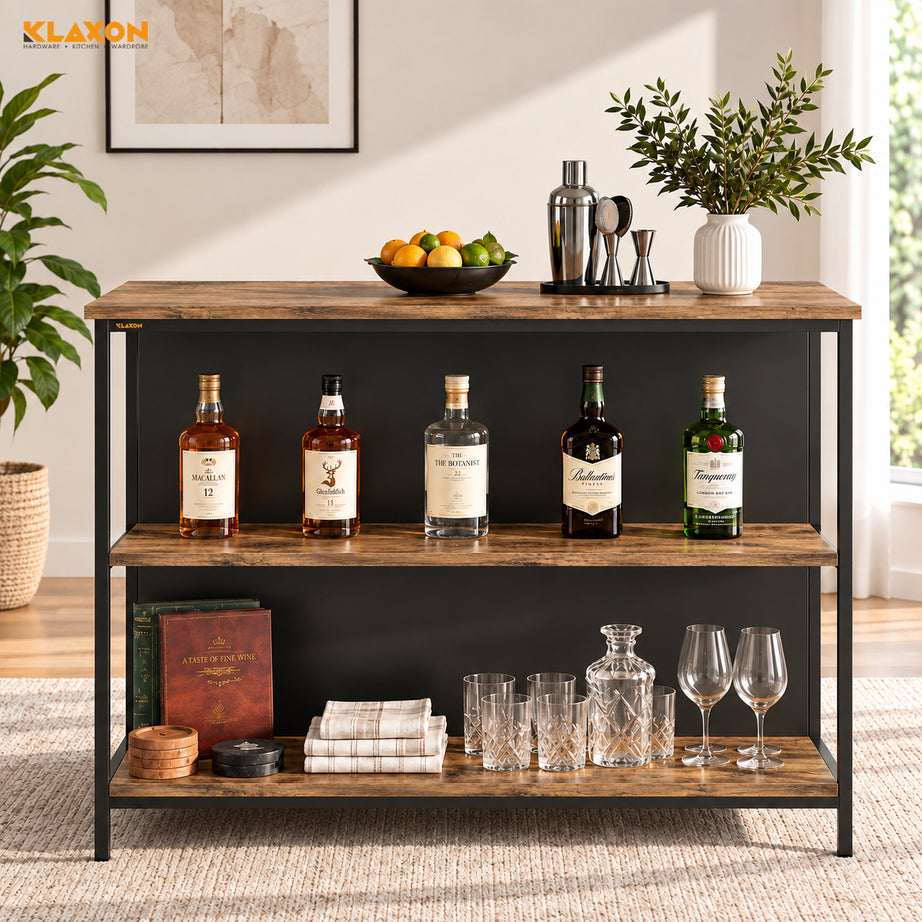 Klaxon Modern Bar Table with Foldable Wine Rack, Counter Height Pub Bistro Table for Kitchen & Dining Area, Forest Dark (DIY Installation)