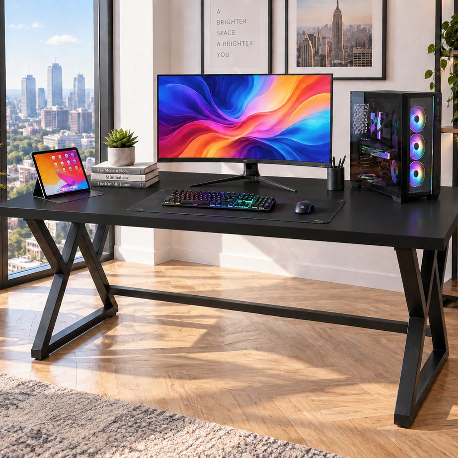 Klaxon Modern Computer Table for Home PC – Multipurpose Office Desk for Home & Work | Gaming Table, Computer Table, Desktop Table for Home Office (Riva Black Large)