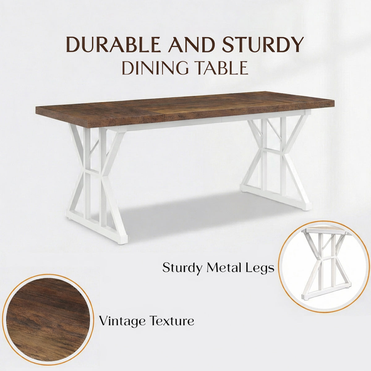 Klaxon Modern Dining Table for 6 Seater | Wooden Finish Dining Table with Sturdy White Metal Legs | Contemporary Dining Table for Home, Kitchen & Dining Room