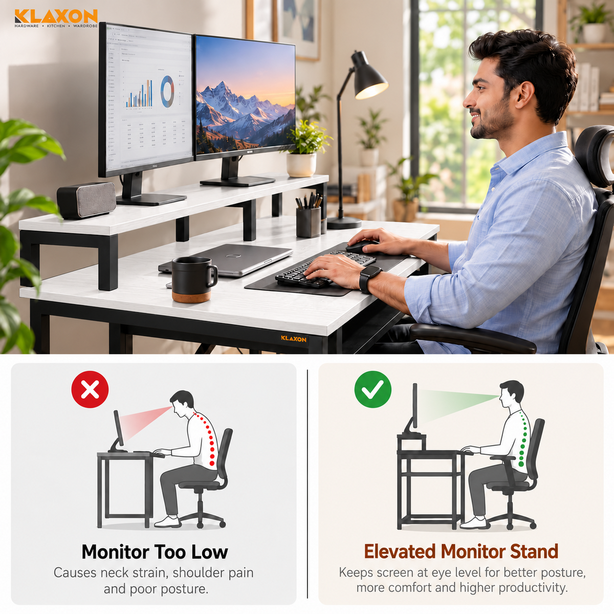 Klaxon Computer Table for Home Office with Keyboard Tray and Monitor Stand, Engineered Wood Study Table and Gaming Desk with Storage Shelves (120 CM - White DIY)