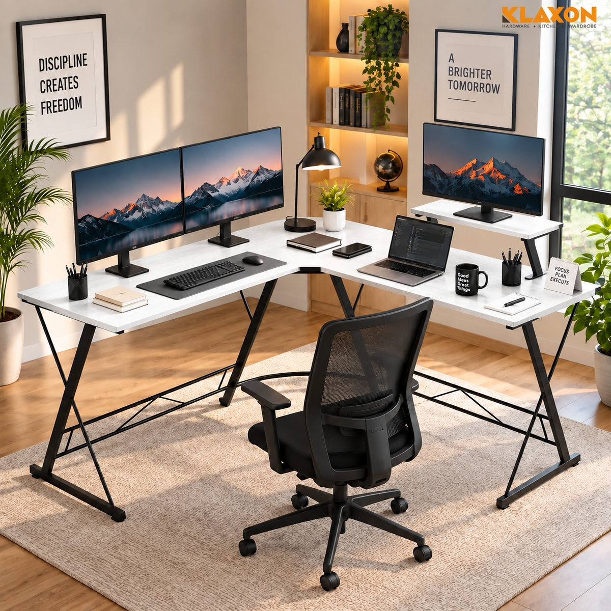 Klaxon Office Table for Home | Workstation Table Desk (White - Christo) (Gaming Ironstone White DIY)