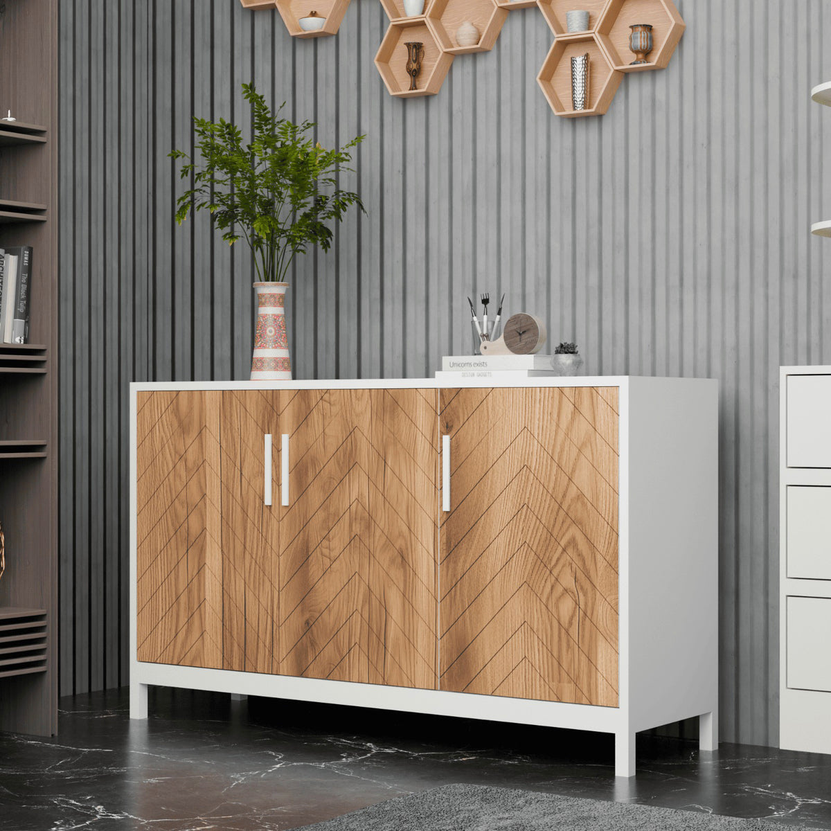 KLAXON Cane-Door Shoe Cabinet – Oak & White
