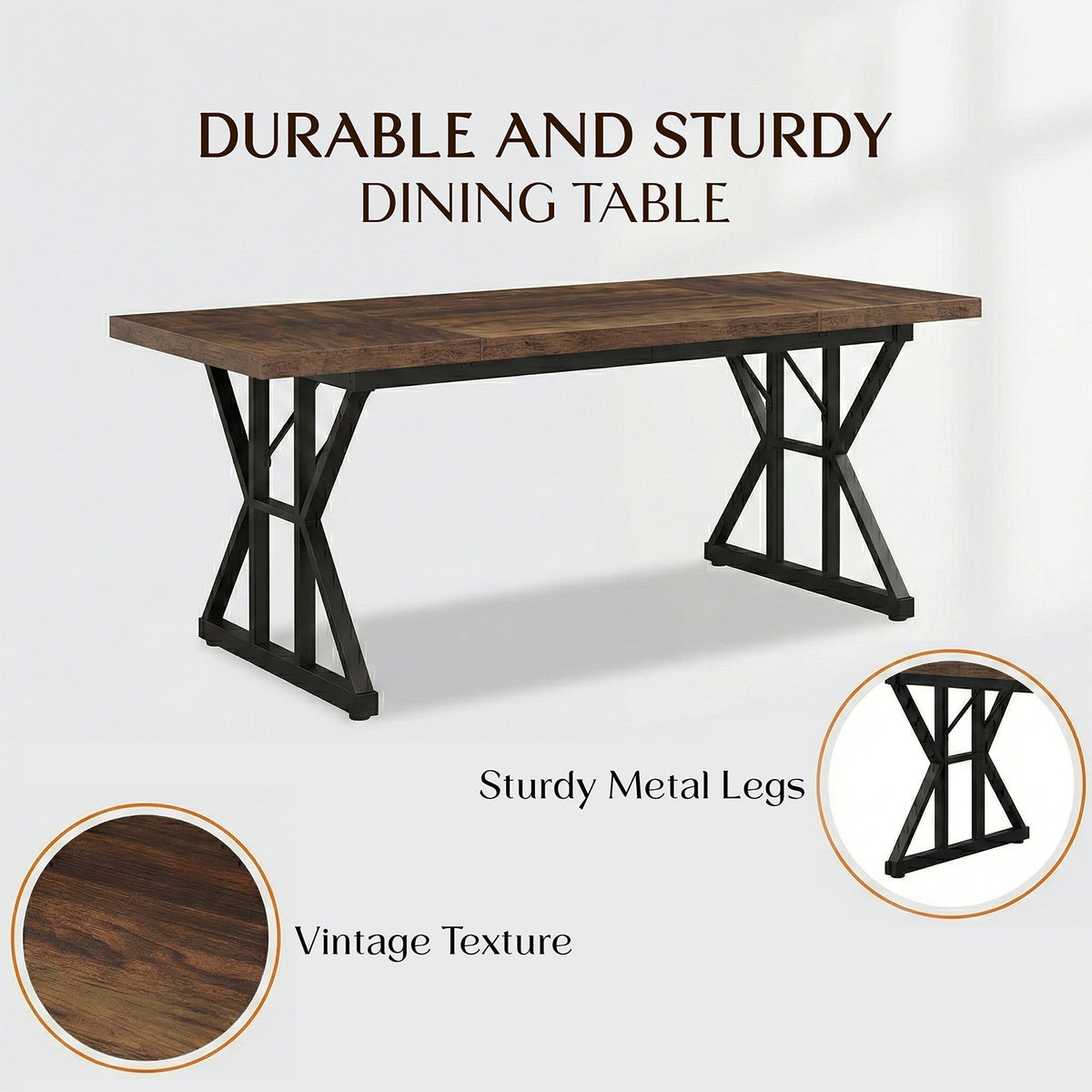 Klaxon Modern Dining Table for 6 Seater | Wooden Finish Dining Table with Sturdy White Metal Legs | Contemporary Dining Table for Home, Kitchen & Dining Room