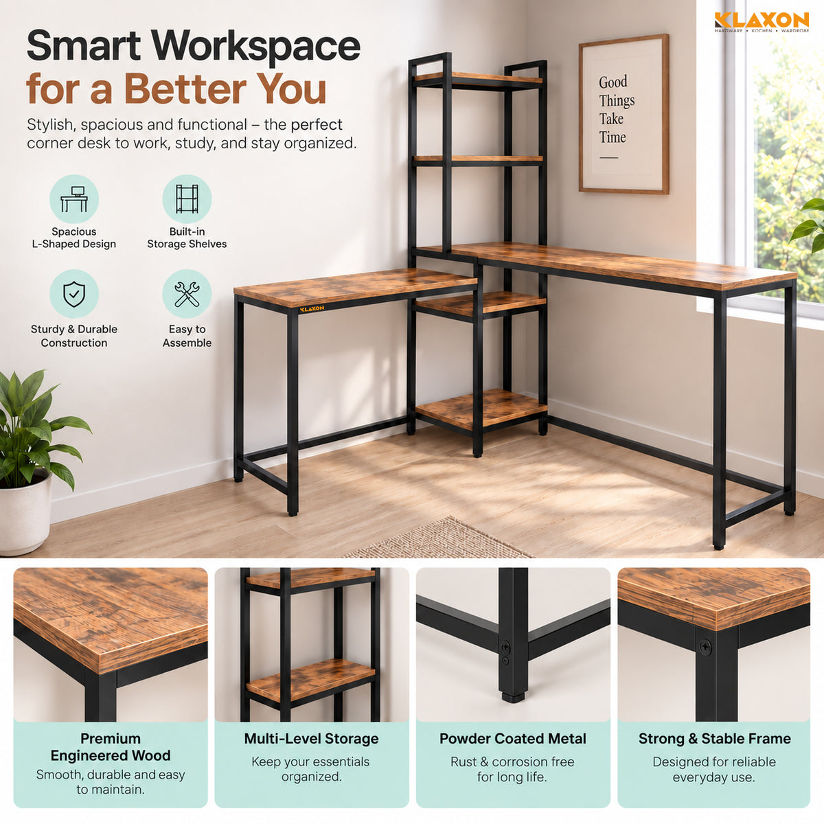 Klaxon Office Table for Home | Workstation Table Desk (FD - Modern DIY)