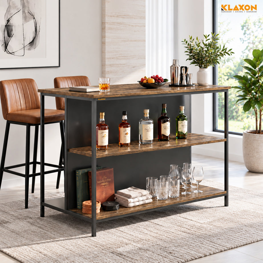 Klaxon Modern Bar Table with Foldable Wine Rack, Counter Height Pub Bistro Table for Kitchen & Dining Area, Forest Dark (DIY Installation)