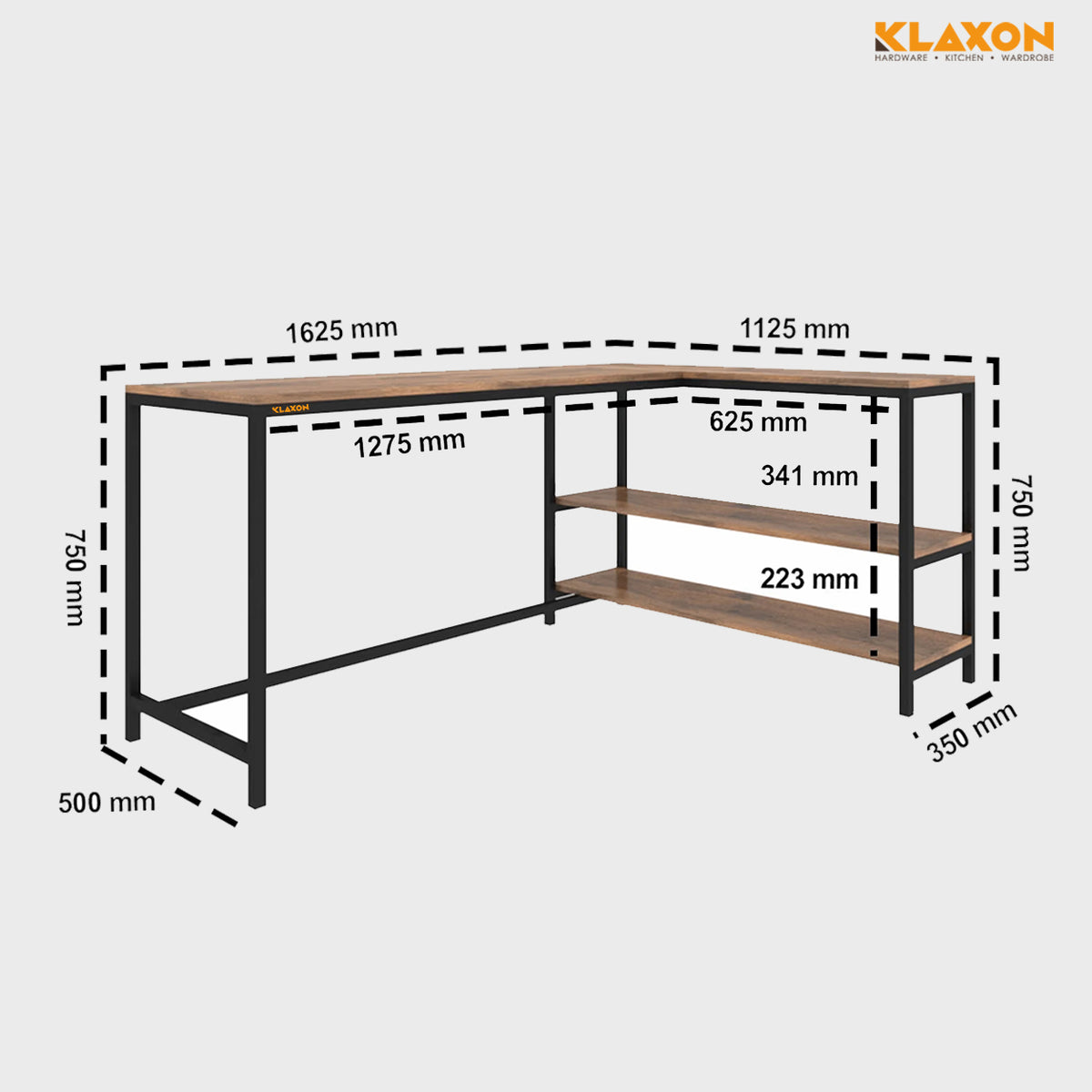 Klaxon Workstation Table for Home Office - Versatile Desk for PC Setup - Big Computer/Ideal Study Table with Storage and Bookshelf - Engineered Wood Desk 120 cm (Forest Dark, Classic - DIY)