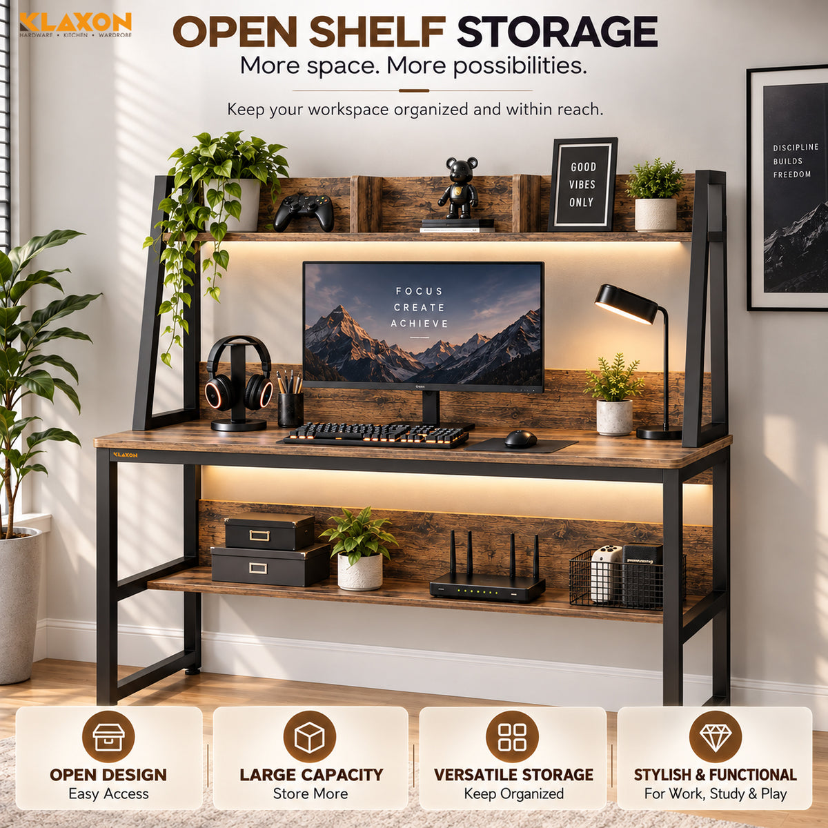 Klaxon L Shaped Study Table for Students and Adults/Computer Table for Home-Office/Gaming Table/computer desk for corner - Wood & Metal (TBS tower, DIY Installation)