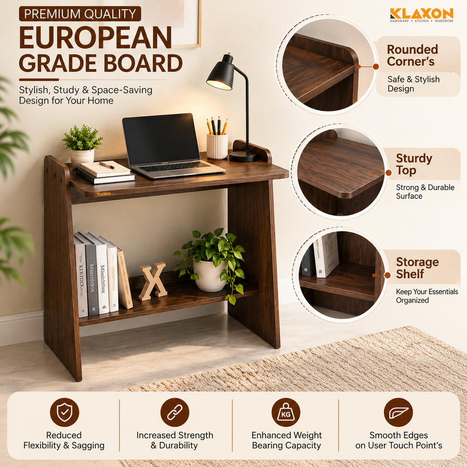 Klaxon Foldable Study Table with Drawer & Storage Shelf | Compact Desk for Home & Students | Folding Design with Lockable Wheels. (DIY Installation) (Asian walnut, Eros)