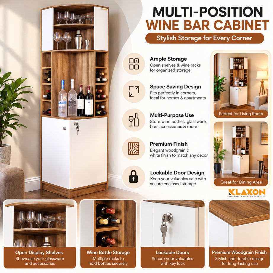 Klaxon Premium Under Cabinet Wine Glass Holder - Space-Saving, Upside-Down Storage for Home, Mini Bar & Pub, Stainless Steel Hanging Rack Organizer (FD & Black, Standard)