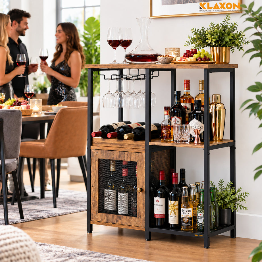Klaxon Bar Cabinet for Home - Stylish Home Bar Cabinet with Elegant Serving Surface - Durable Bar Unit for Living Room - Spacious Shelves for Bottles & Glasses - Perfect Bar Counter/Table (xylo)