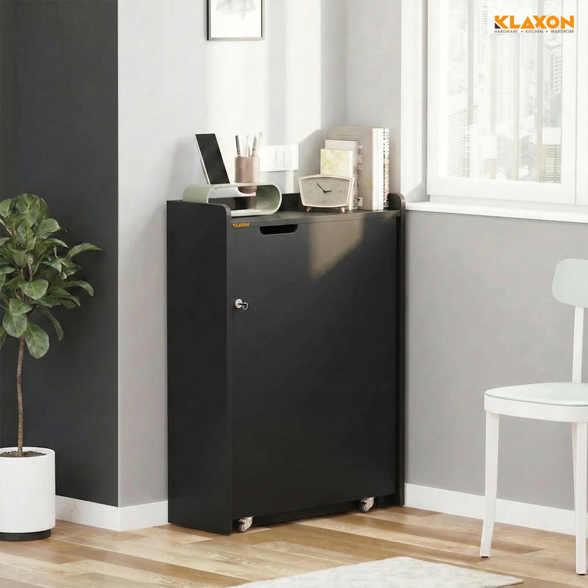 Klaxon Foldable Study Table with Drawer & Storage Shelf | Compact Desk for Home & Students | Folding Design with Lockable Wheels. (Black, DIY Installation)
