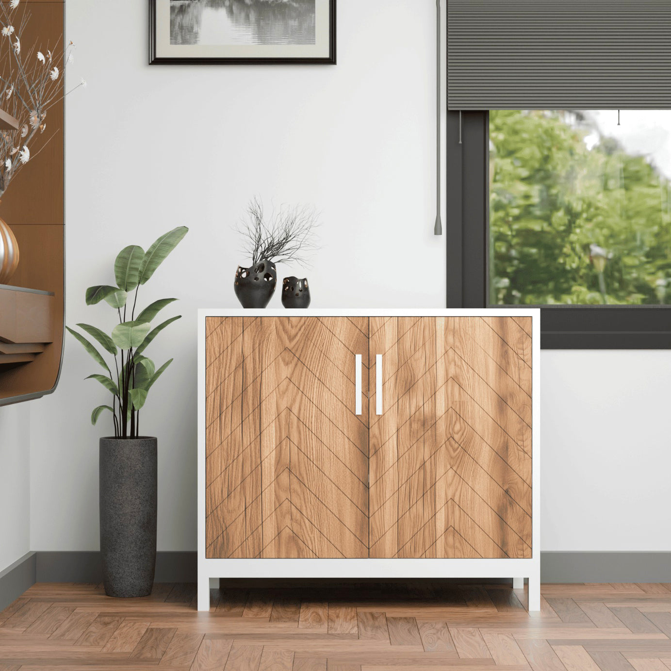 Klaxon Modern Shoe Cabinet with Cane Doors | Stylish Wooden Shoe Rack Organizer with Multiple Storage Shelves for Home Entryway (Oak & White, Shoe Rack - 05)