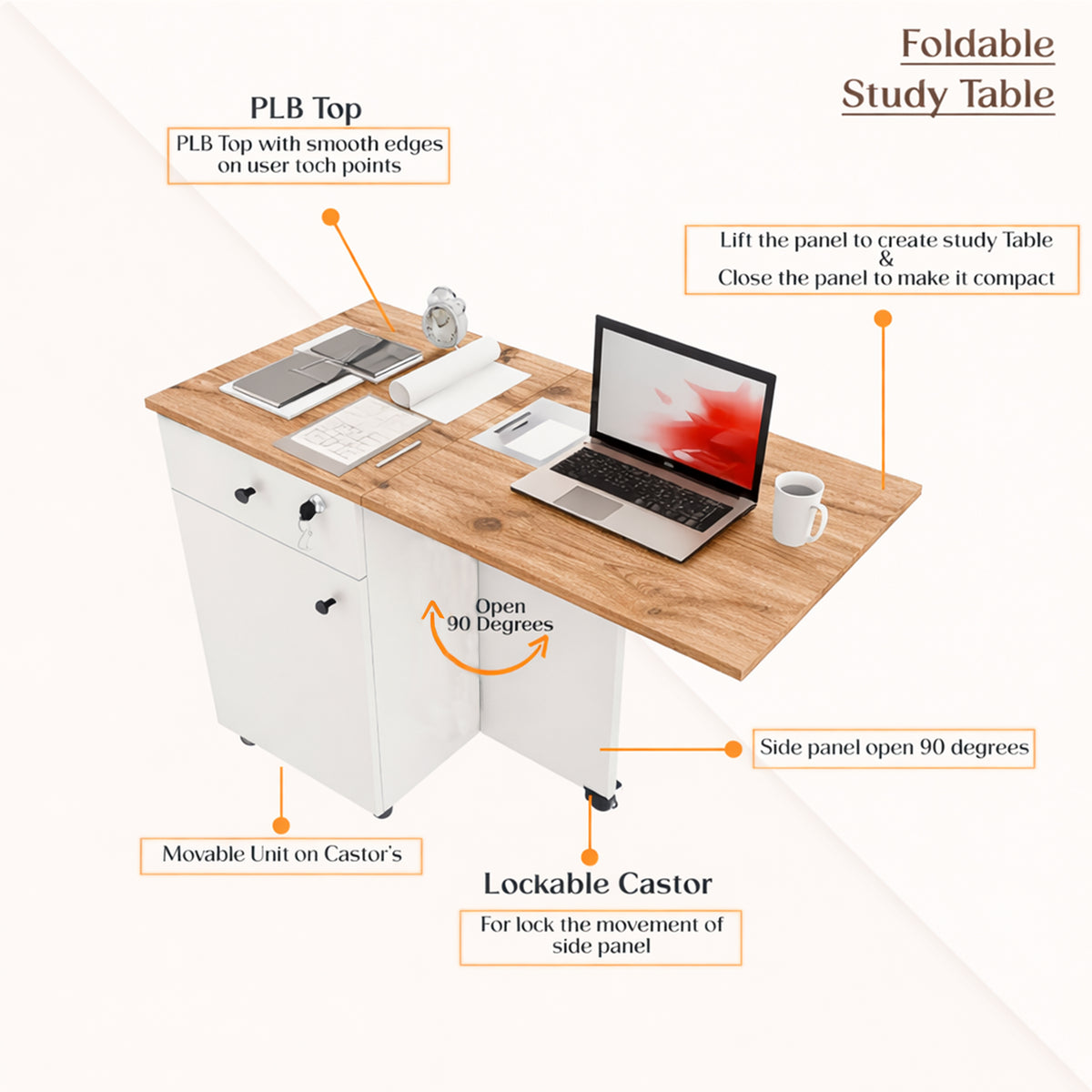 KLAXON Kora Foldable Study Table with Drawer & Storage