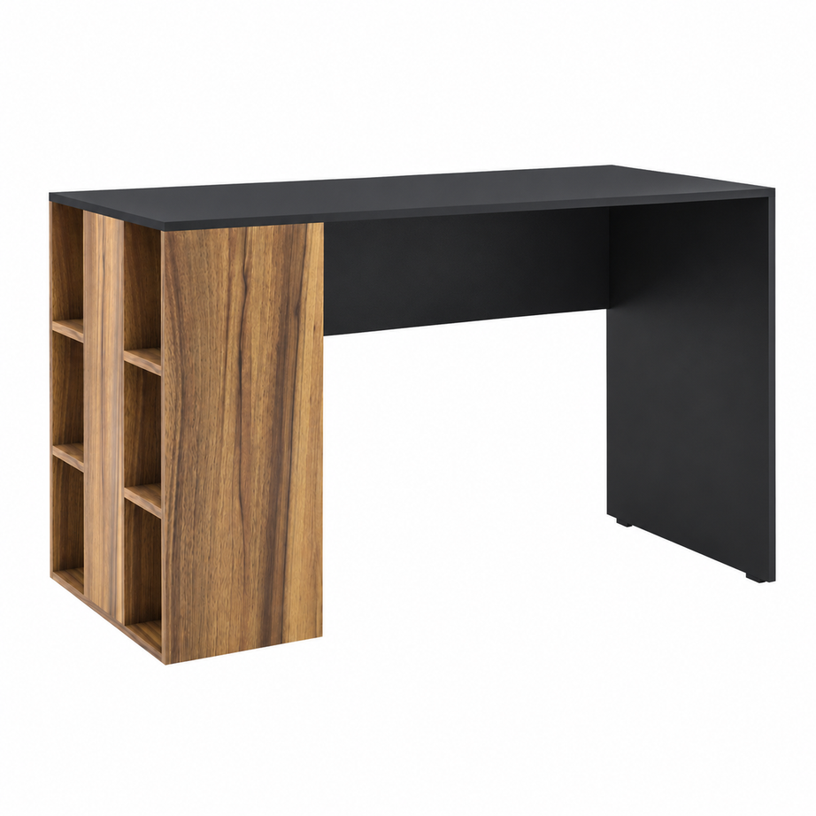 
KLAXON Computer Table & Study Desk for Home & Office | Modern Black & Walnut Engineered Wood Desk with Side Storage Shelves | Multipurpose PC Table, Writing Desk & Workstation