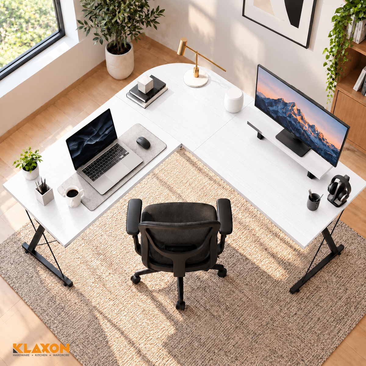 Klaxon Office Table for Home | Workstation Table Desk (White - Christo) (Gaming Ironstone White DIY)