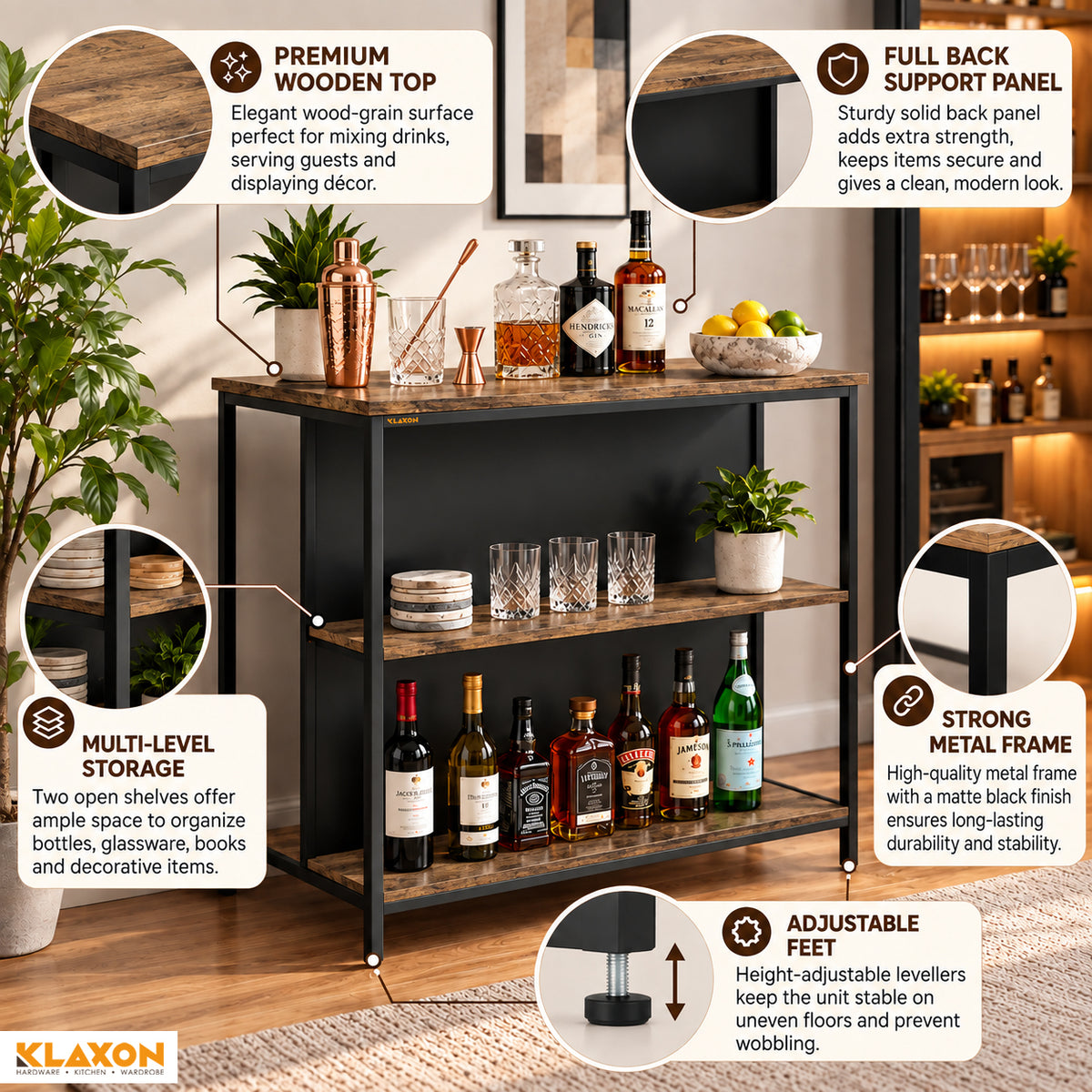 Klaxon Modern Bar Table with Foldable Wine Rack, Counter Height Pub Bistro Table for Kitchen & Dining Area, Forest Dark (DIY Installation)
