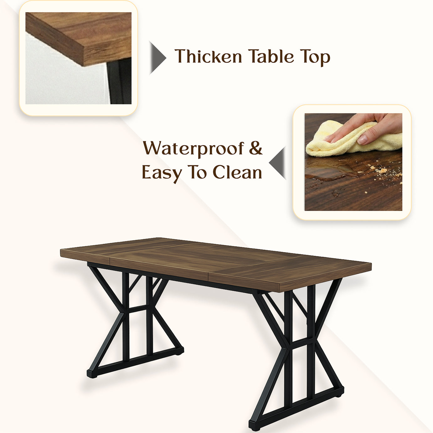 Klaxon Modern Dining Table for 6 Seater | Wooden Finish Dining Table with Sturdy White Metal Legs | Contemporary Dining Table for Home, Kitchen & Dining Room