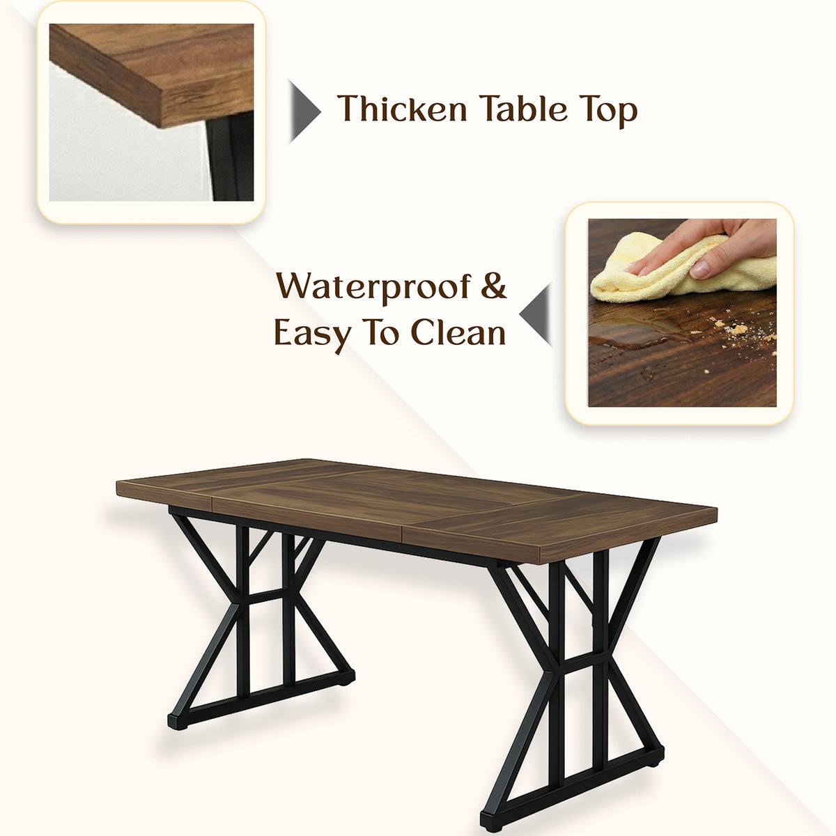 Klaxon Modern Dining Table for 6 Seater | Wooden Finish Dining Table with Sturdy White Metal Legs | Contemporary Dining Table for Home, Kitchen & Dining Room