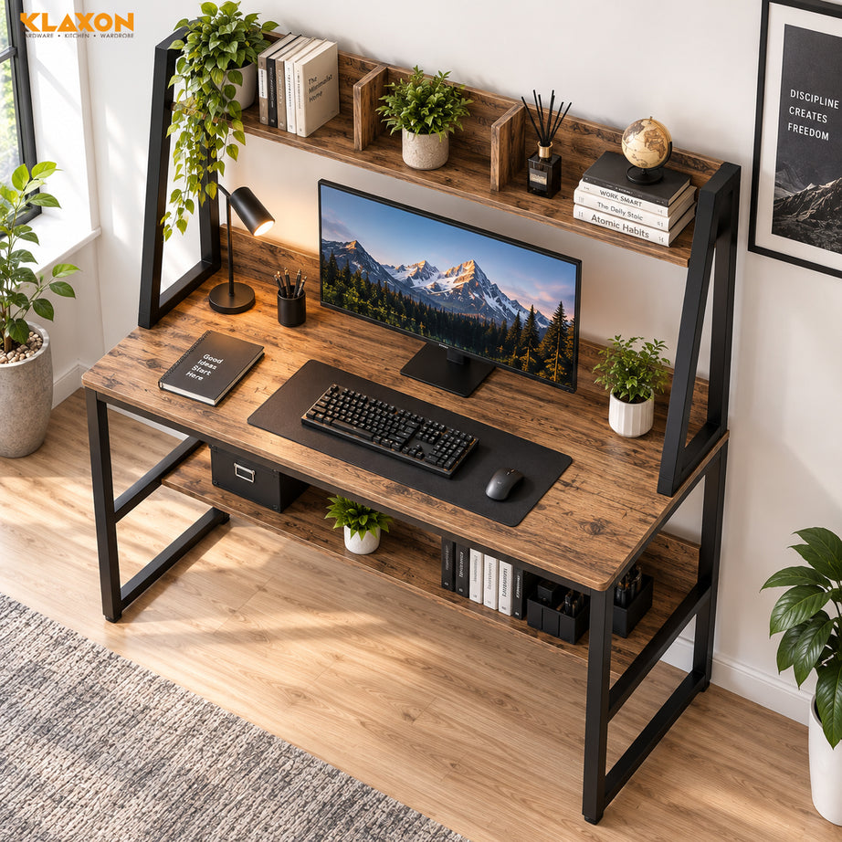 Klaxon L Shaped Study Table for Students and Adults/Computer Table for Home-Office/Gaming Table/computer desk for corner - Wood & Metal (TBS tower, DIY Installation)