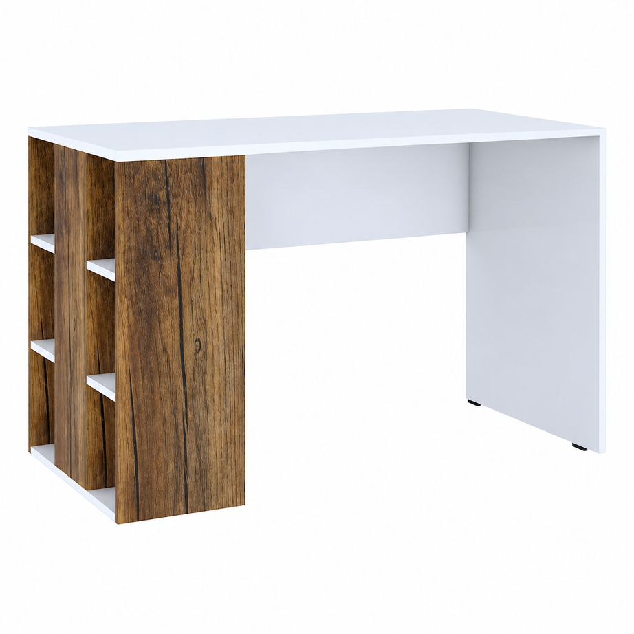 
KLAXON Computer Table & Study Desk for Home & Office | Modern Forest Dark & White  Engineered Wood Desk with Side Storage Shelves | Multipurpose PC Table, Writing Desk & Workstation