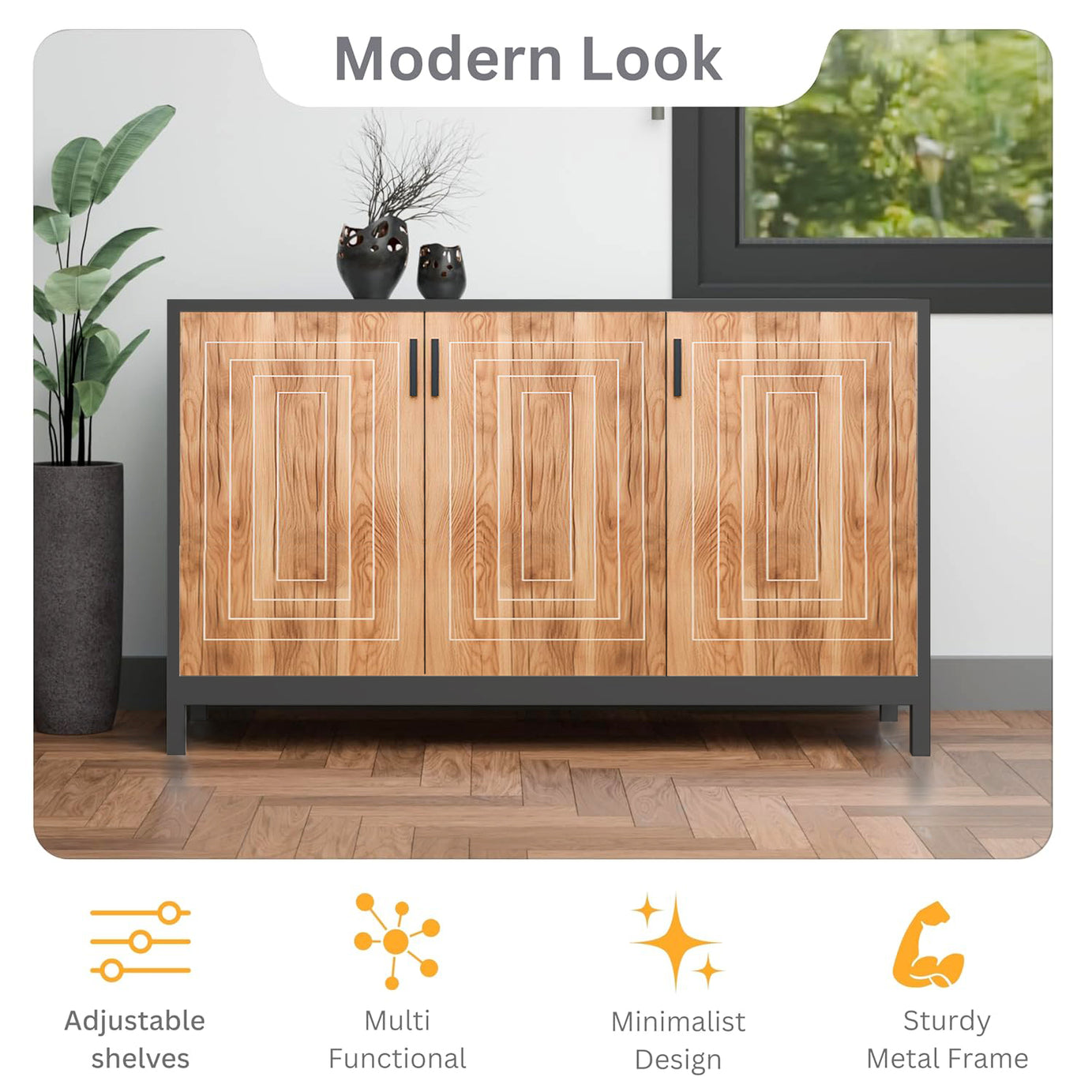 Klaxon Modern Shoe Cabinet with Cane Doors | Stylish Wooden Shoe Rack Organizer with Multiple Storage Shelves for Home Entryway (Oak & Black, Shoe Rack - 06)