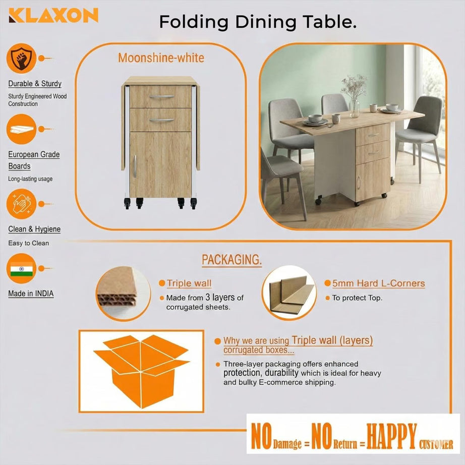 Klaxon Foldable Dining Table [6] Seater with Metal Legs, Space-Saving Convertible Table, Engineered Wood, Home Dining Room (AW & Black, Kryo) (Oak & White)