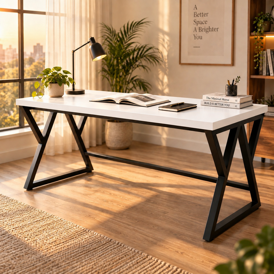 Klaxon Modern Computer Table for Home PC – Multipurpose Office Desk for Home & Work | Gaming Table, Computer Table, Desktop Table for Home Office (Riva White Medium)