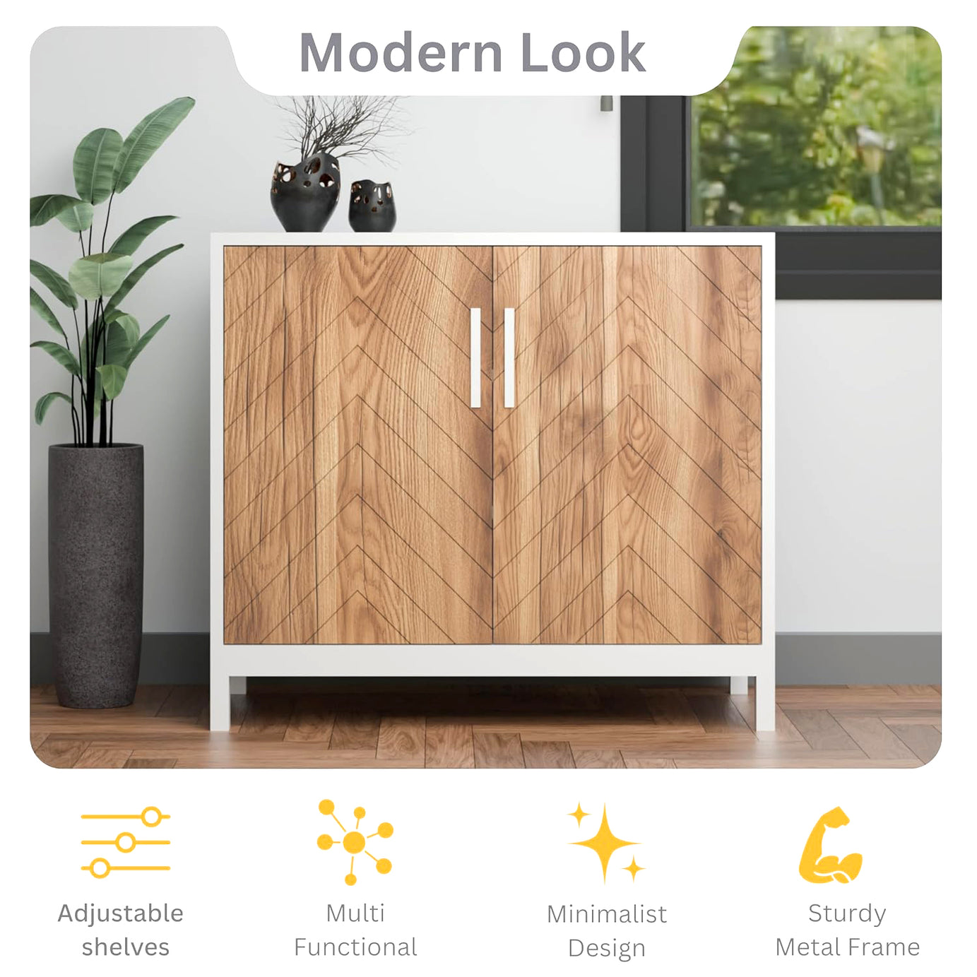 Klaxon Modern Shoe Cabinet with Cane Doors | Stylish Wooden Shoe Rack Organizer with Multiple Storage Shelves for Home Entryway (Oak & White, Shoe Rack - 05)