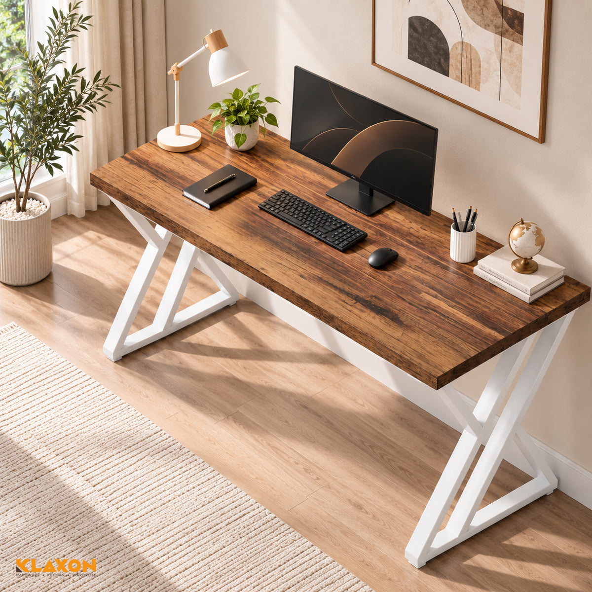 KLAXON Zeno Study Table – White & Forest Dark