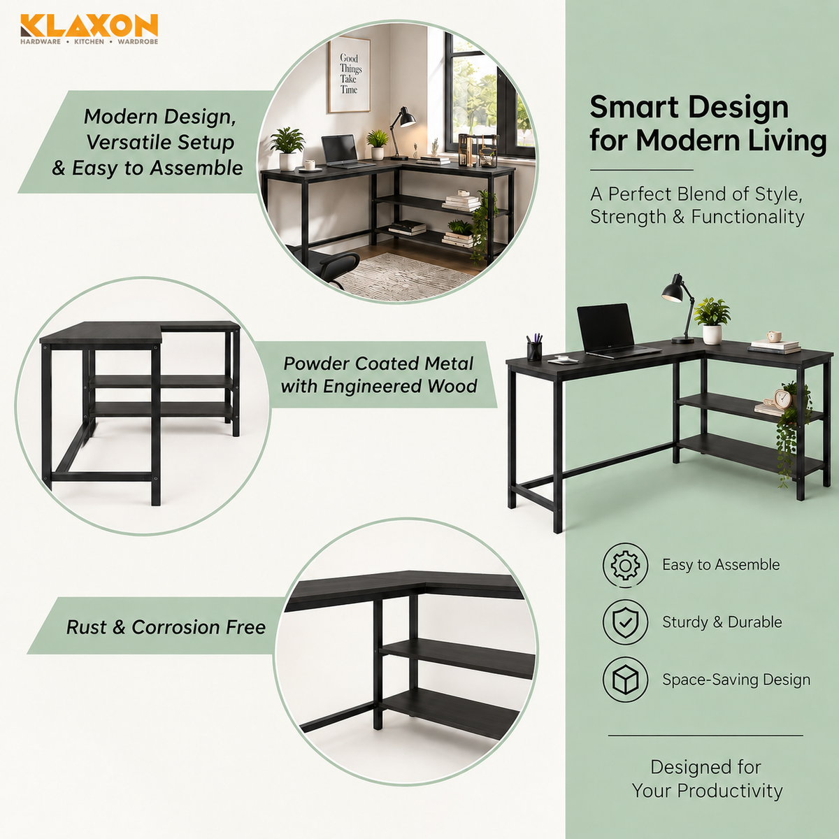 Klaxon Office Table for Home | Workstation Table Desk (FD - Christo) (Classic Black DIY)
