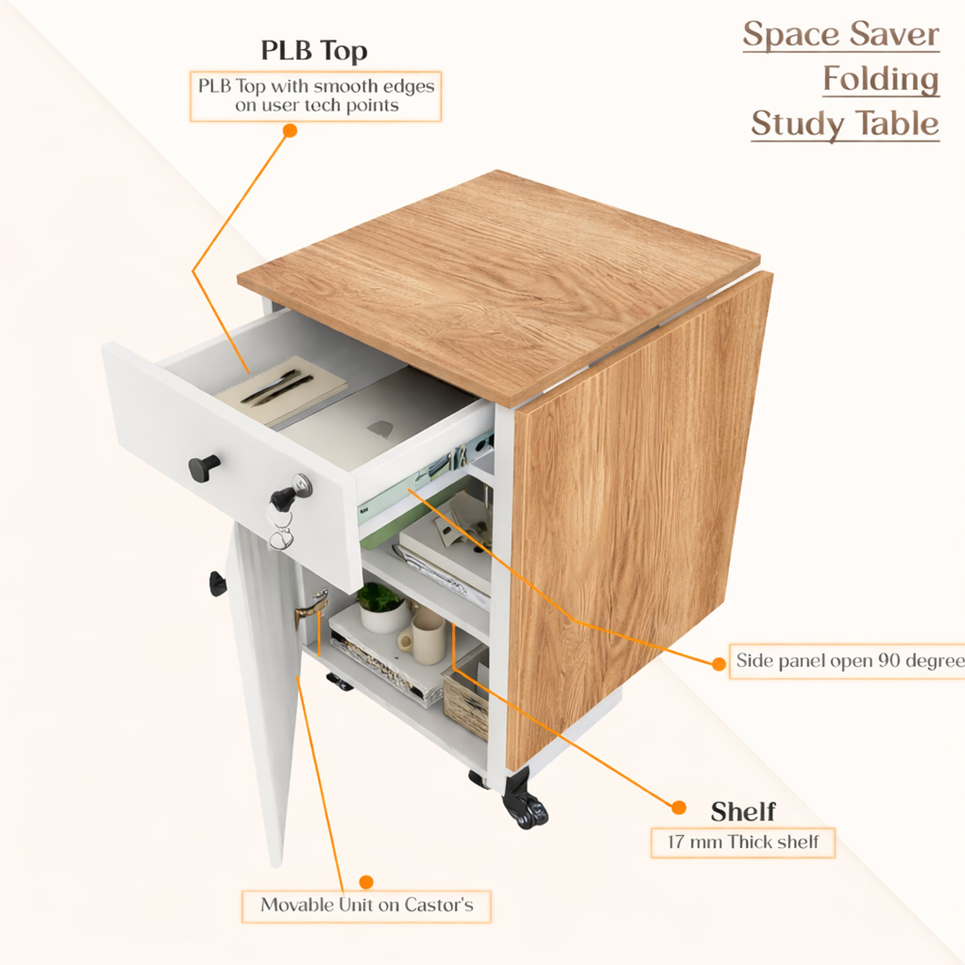 KLAXON Kora Foldable Study Table with Drawer & Storage
