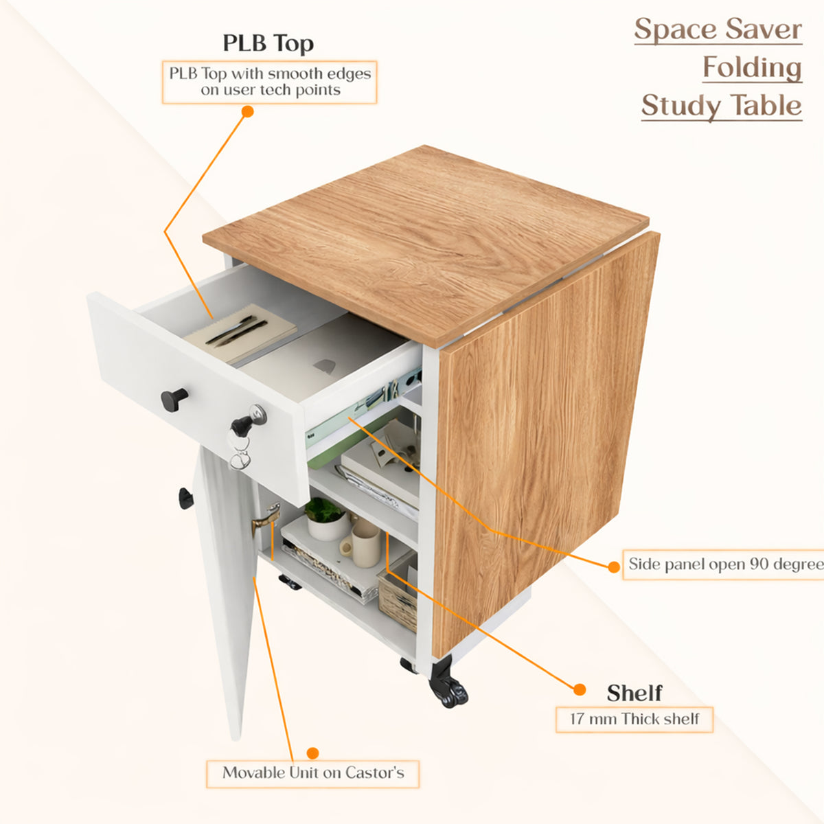 KLAXON Kora Foldable Study Table with Drawer & Storage