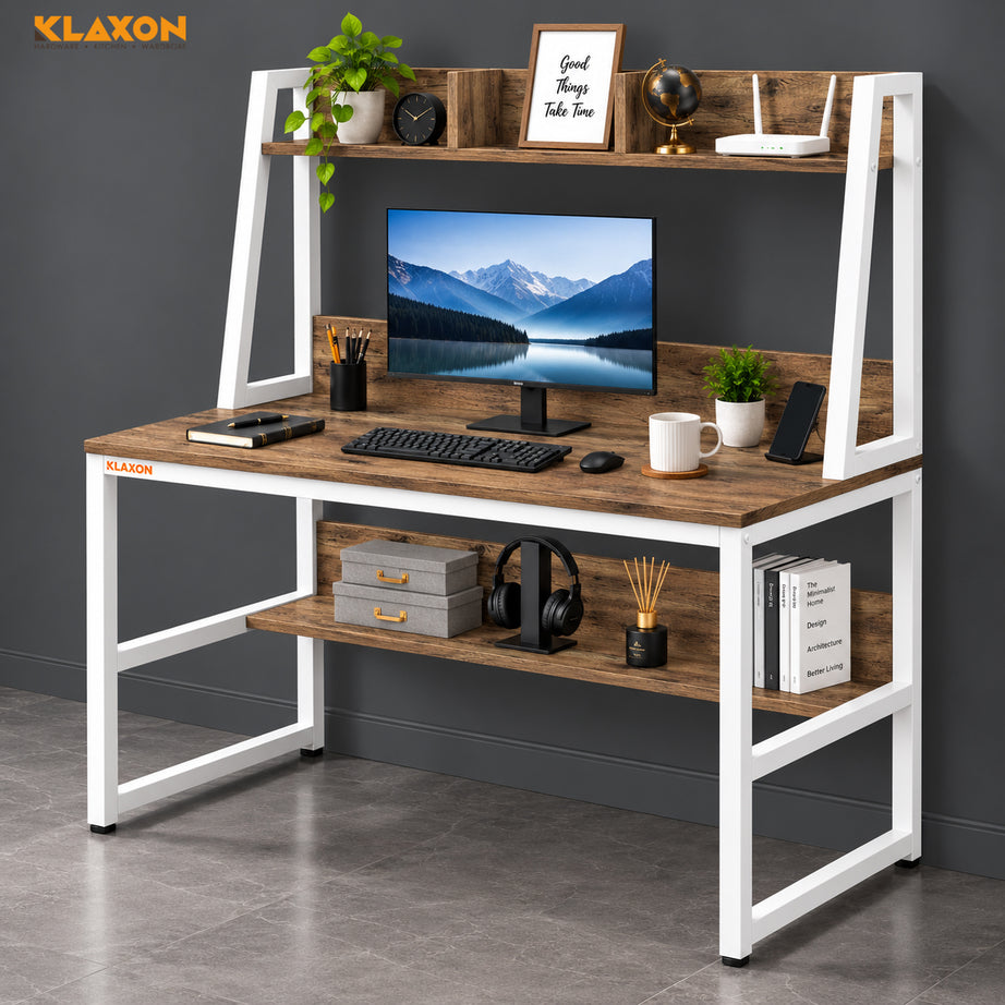 Klaxon L Shaped Study Table for Students and Adults/Computer Table for Home-Office/Gaming Table/computer desk for corner - Wood & Metal (TBS tower  White, DIY Installation)