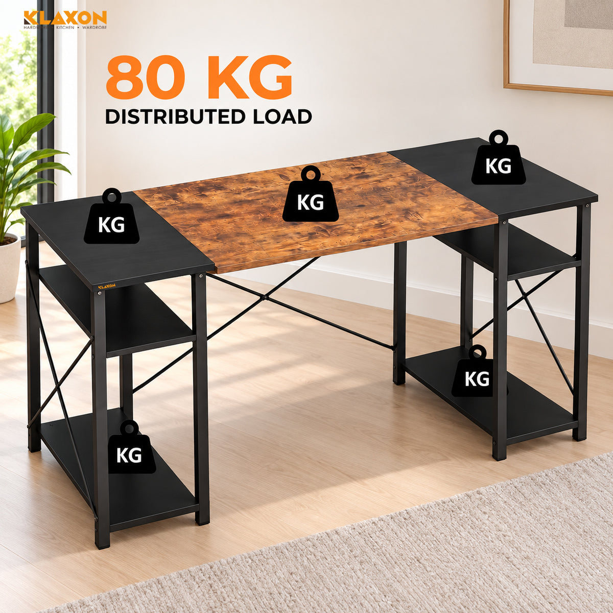 Klaxon Engineered Wood Iron Study Table, Multi-Usage Laptop Desk & Home Office (DIY Installation) (Forest Dark, Orbit) (Elite)