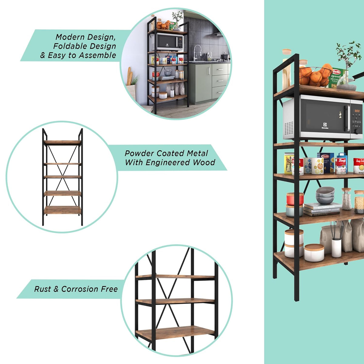 Klaxon 5-Tier Kitchen Microwave Oven Stand & Storage Rack (Forest Dark)