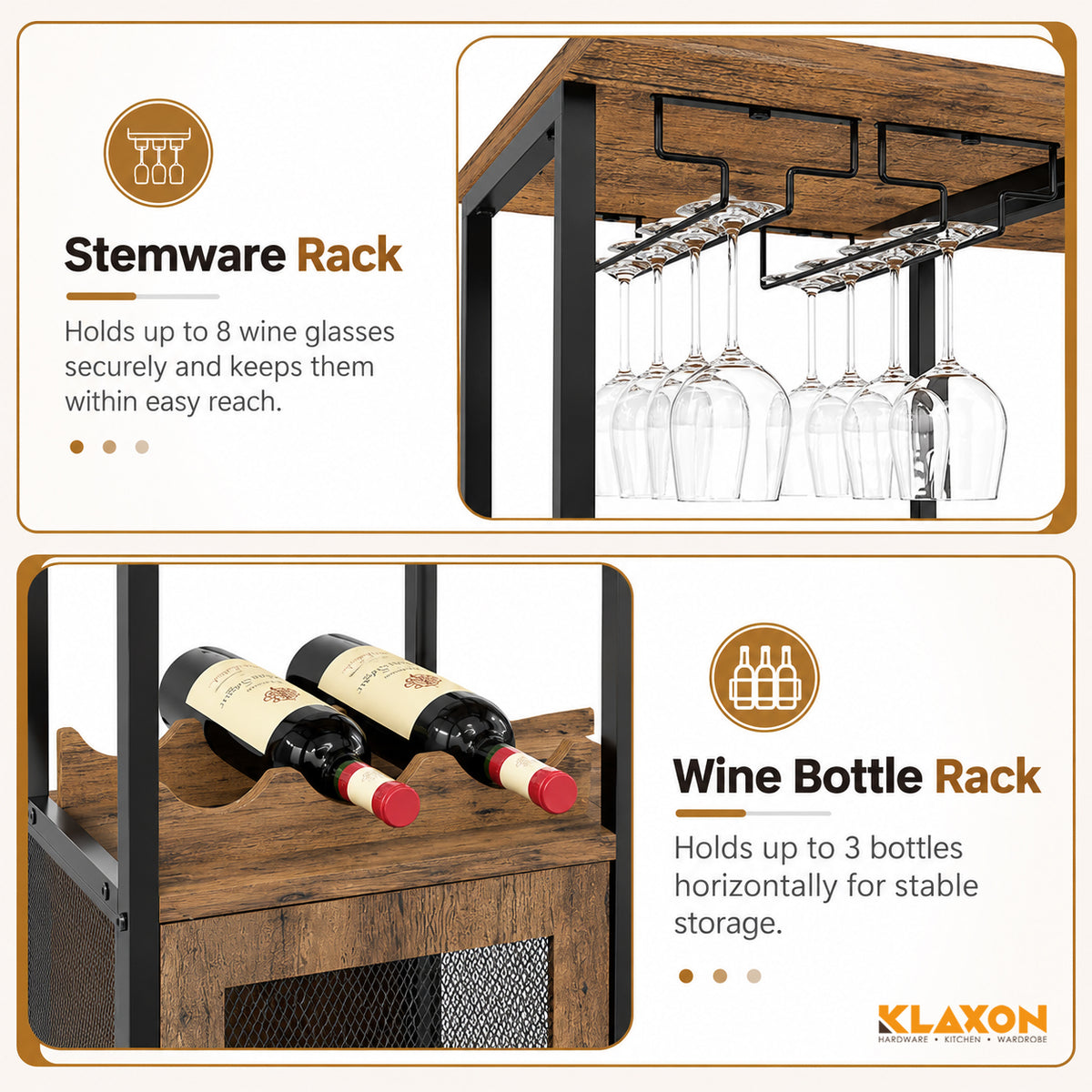 Klaxon Bar Cabinet for Home - Stylish Home Bar Cabinet with Elegant Serving Surface - Durable Bar Unit for Living Room - Spacious Shelves for Bottles & Glasses - Perfect Bar Counter/Table (xylo)