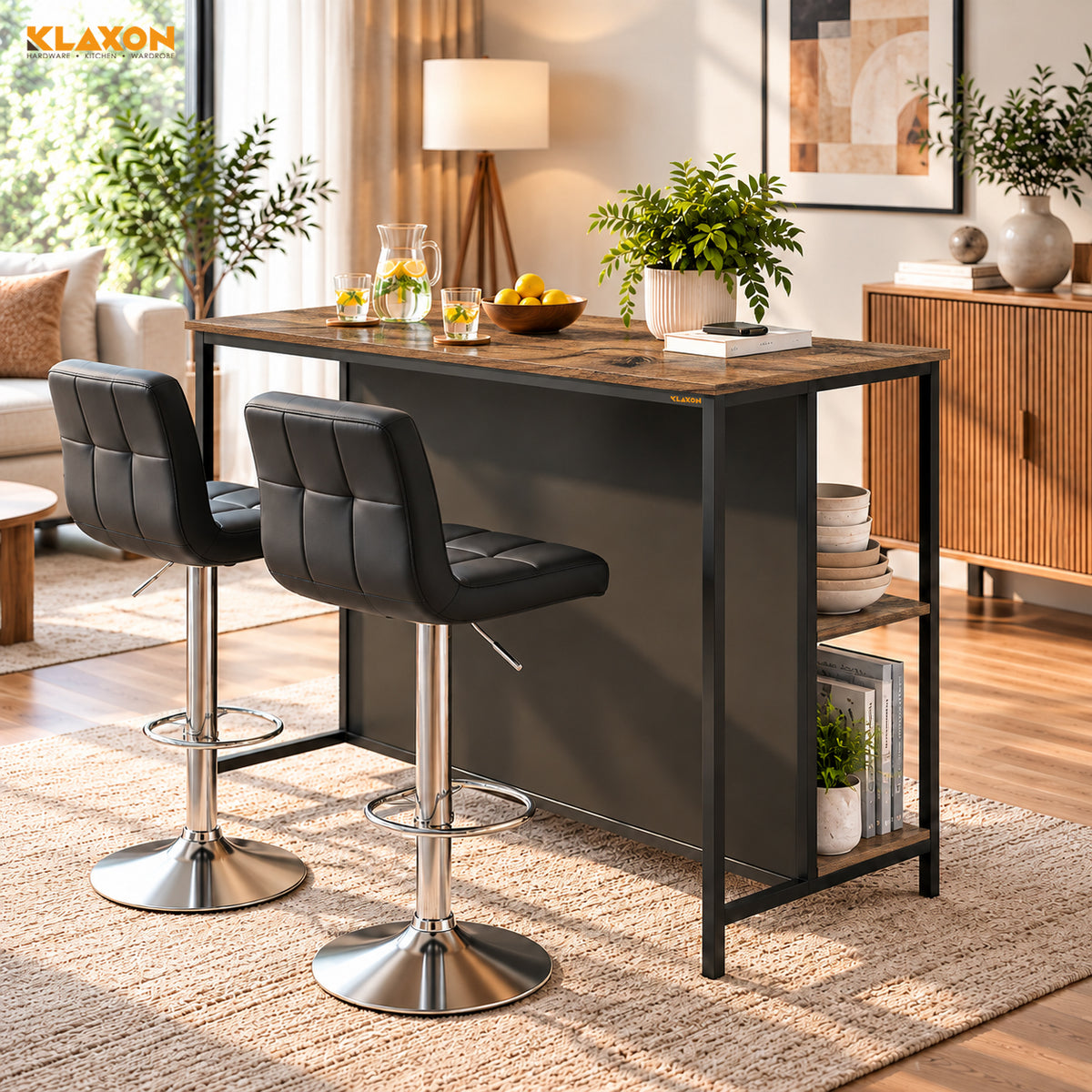 Klaxon Modern Bar Table with Foldable Wine Rack, Counter Height Pub Bistro Table for Kitchen & Dining Area, Forest Dark (DIY Installation)