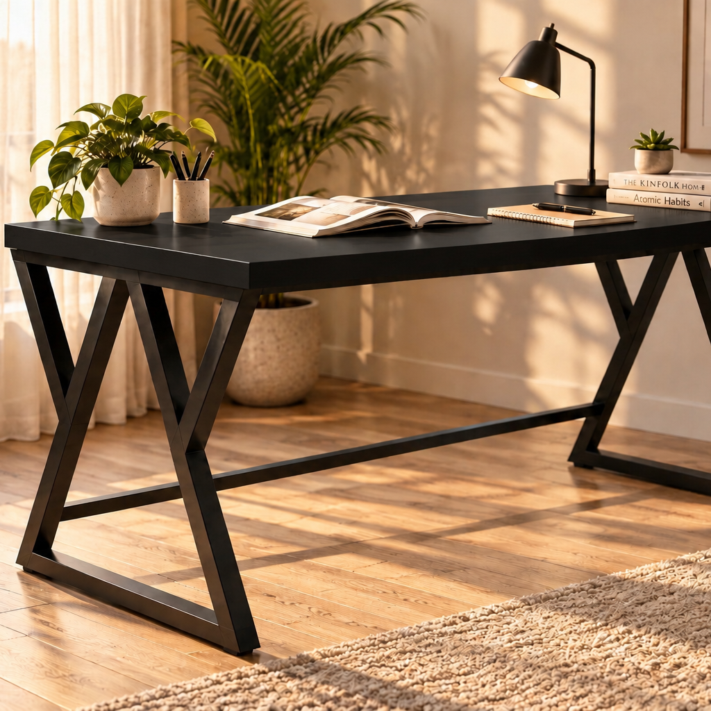 Klaxon Modern Computer Table for Home PC – Multipurpose Office Desk for Home & Work | Gaming Table, Computer Table, Desktop Table for Home Office (Riva Black Large)